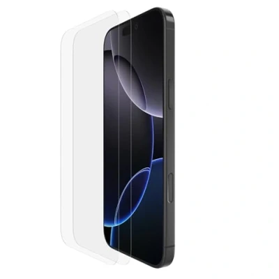 Afbeelding van Belkin ScreenForce TemperedGlass screenprotector voor iPhone 16 Pro Max, gehard glas, kristalhelder, eenvoudig luchtbelvrij aanbrengen, krasbestendig beschermglas 2 pack
