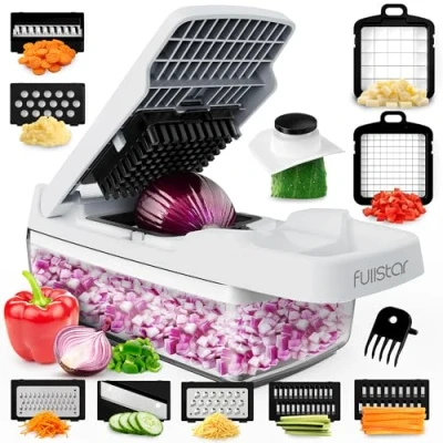 Afbeelding van Groentehakselaar Groentesnijder Mandoline Snijmachine Veggie Ui Salade Voedsel Chopper en Dicer Handleiding Keukengereedschap &amp; Gadgets (9 in 1 Standaard Wit)