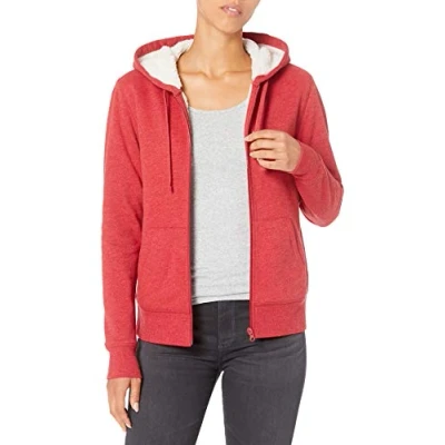 Afbeelding van Amazon Essentials Sherpa gevoerde fleece jas met volledige rits voor dames (verkrijgbaar in grote maten), rood gemêleerd, S