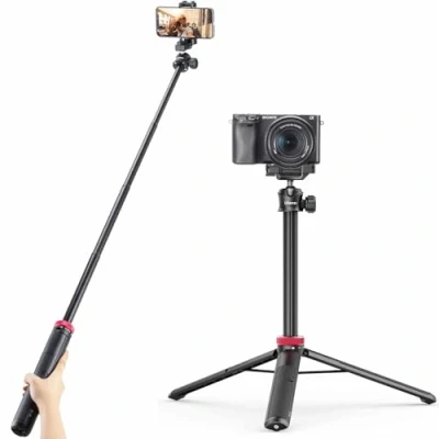 Afbeelding van Ulanzi MT 44 Selfiestick Statief voor telefoon en camera Max 146cm hoog Uitschuifbaar Zwart/Rood