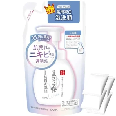 Afbeelding van Sana Nameraka Honpo Soy Milk Isoflavone Pure White Foam Face Wash Refill 200ml Includes Cotton Pads 4pcs