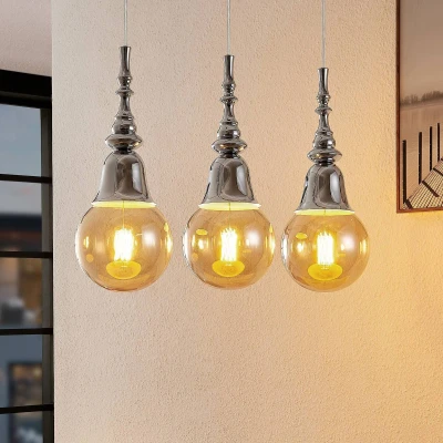 Afbeelding van Lucande hanglamp 3 lichts ijzer E27 chroom