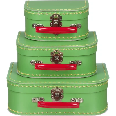 Afbeelding van Kofferset 3delig 16 20 25 cm Groen met rood handvat