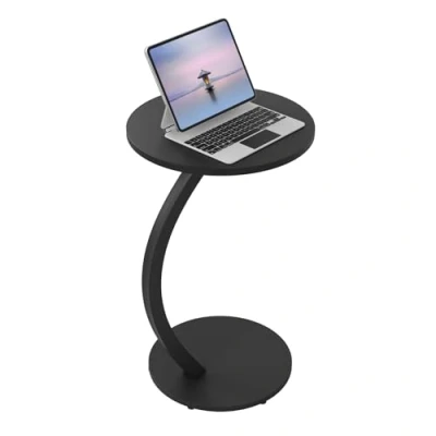 Afbeelding van WOLTU Bijzettafel C vorm, ronde salontafel koffietafel, kleine tafel voor bank, sofa, bed, met metalen frame, MDF tafelblad, industrieel, φ 40 x H 65 cm, zwart, BTS21sz