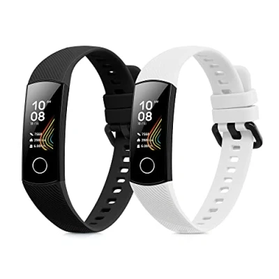 Afbeelding van kwmobile 2x horlogebandjes geschikt voor HONOR band 5 / 4 bandje Smartwatch bandjes van TPU Activity tracker horloge in zwart wit