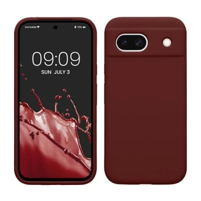 Afbeelding van kwmobile telefoonhoesje geschikt voor Google Pixel 8a Hoesje met siliconen coating Smartphone case in wijnrood