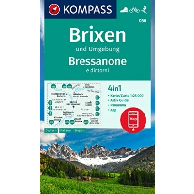 Afbeelding van Carta escursionistica n. 050. Bressanone e dintorni: 4in1 Wanderkarte mit Panorama und Aktiv Guide inklusive Karte zur offline Verwendung in der KOMPASS App. Fahrradfahren. Skitouren.