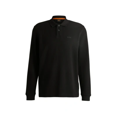 Afbeelding van BOSS Heren Petempestolong poloshirt met logodetail in een katoenmix, Zwart, S