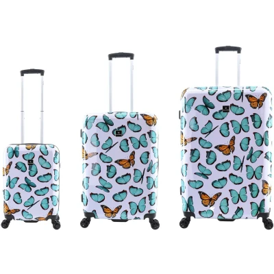 Afbeelding van Saxoline Harde Kofferset 3 Delig / Reiskofferset Trolleyset Springful Butterfly Print Bedrukt