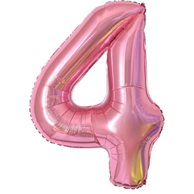 Afbeelding van Partyhausy Verjaardaggetallen ballon 4 jaar folieballon XXL roze enorme in 40 101cm verjaardagsdecoratie cijfer decoratie voor verjaardag vliegt met Heliu