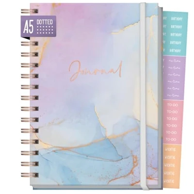 Afbeelding van Häfft Paper &amp;you® Premium Bullet Journal, gestippeld, A5, blauw en roze, 188 pagina&#039;s, extra dik papier met puntraster, duurzaam klimaatvriendelijk