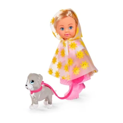 Afbeelding van Simba 105733592 Evi Love Rainy Walk, pop in regenpak met regencape en rubberen laarzen, schattig hondje hondenriem, 12cm speelpop, vanaf 3 jaar.