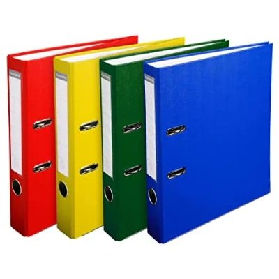 Afbeelding van Exacompta ref. 915400B Doos met 20 ordners hefboom A4 55 mm rug 50 mechaniek Afmetingen: L 32 x B 29 H 5 cm formaat 4 geassorteerde kleuren
