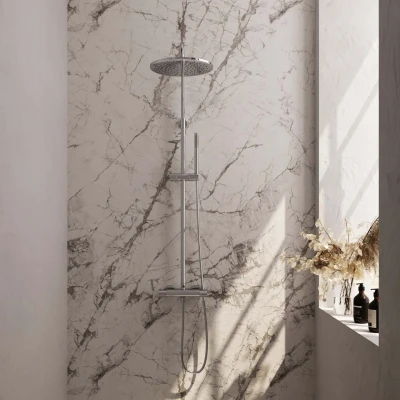 Afbeelding van Brauer Chrome carving Regendoucheset opbouw hoofddouche 30cm glijstang handdouche staaf 1 stand knoppen chroom
