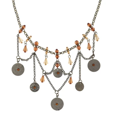 Afbeelding van Behave Antiek goudkleurige ketting met bruine kralen en muntjes hangers
