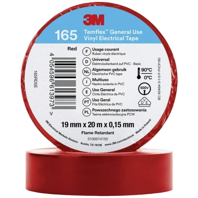 Afbeelding van 3M Temflex 165 isolatietape 19mm 20 meter Rood