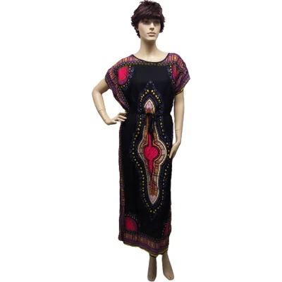 Afbeelding van Kaftan lang met print One Size 42 48 zwart