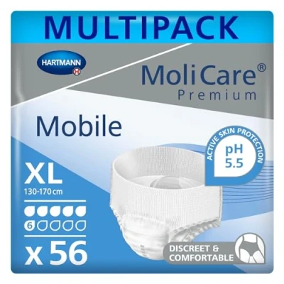 Afbeelding van MoliCare Premium Mobile broekjes voor eenmalig gebruik: discreet bij incontinentie vrouwen en mannen, 6 drops, mt. XL (130 170 cm heupomtrek), 4x14 stuks