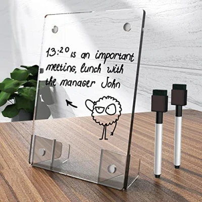 Afbeelding van NiOffice Helder acryl wit bord 20 x 10 cm, wekelijkse planner board, frameloos bureaublad droog wisbord met flexibele magnetische standaard en markeringen, whiteboard bureauaccessoires voor thuis,