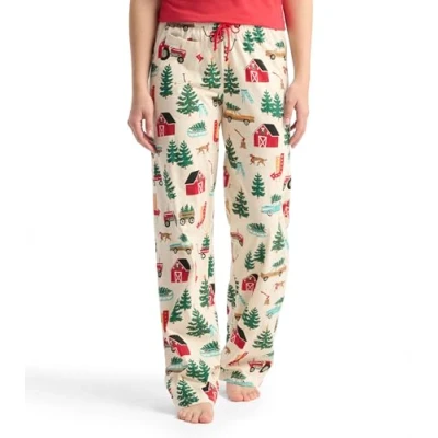 Afbeelding van Little Blue House Dames jersey broek pyjamabroek pyjama, Kerstboom Boerderij, X Small, XS