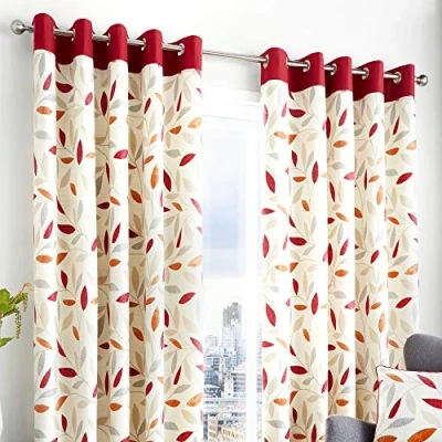 Afbeelding van Fusion Beukenhout 100% Katoen Klaar Gemaakt Paar Ooggordijnen 46&quot; Breedte x 72&quot; Drop (117 183cm) in Rood