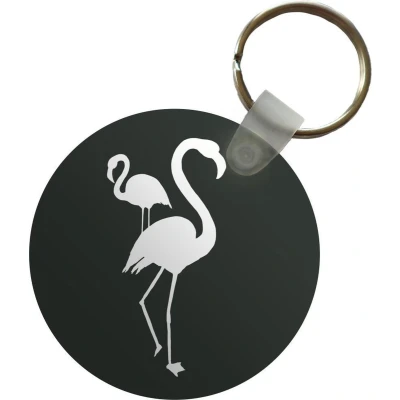 Afbeelding van Sleutelhanger Flamingo Vogel Silhouette Plastic Rond Uitdeelcadeautjes