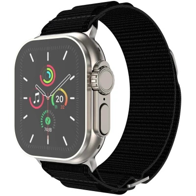 Afbeelding van Apple Watch Nylon Alpine bandje Zwart Geschikt voor Series 1/2/3/4/5/6/7/8/9/10/SE/Ultra/Ultra 2 (44/45/46/49 mm)