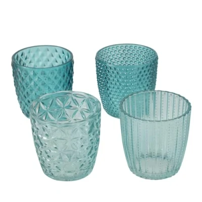 Afbeelding van Boltze Marilu Windlichtset 4 delig (blauw, decoratieve glazen voor kaarsen/theelichtjes, kaarsenstandaard ø 8 cm, verschillende patronen, vorm rond, theelichthouder) 2019848, normaal