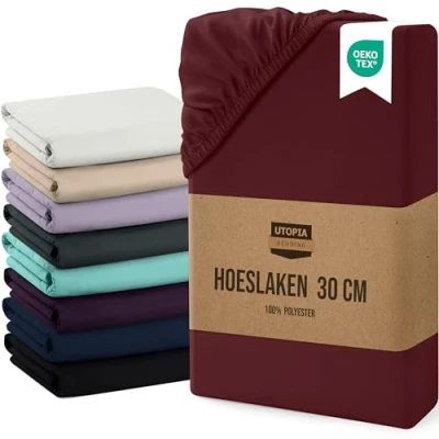 Afbeelding van Utopia Bedding Hoeslaken 30 cm Diepe, Eenvoudig onderhoud Zachte Geborstelde Microvezel Stof Krimp en Vervaagt Bestendig (90 x 200 cm, Bordeaux)