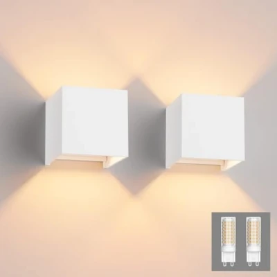 Afbeelding van Klighten 2 STKS Moderne LED Wandlampen Up en Down Wandlamp Binnen/Outdoor Wandkandelaars voor woonkamer, slaapkamer, hal, warm wit 3000K, (G9 Lamp Inbegrepen)