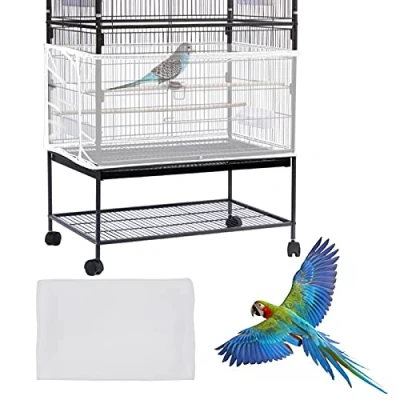 Afbeelding van Daoeny Grote vogelkooi, zadenvanger, verstelbare zachte luchtige nylon netwerk, vogelkooi cover rok zaadbeschermer voor papegaai parkiet ara Afrikaanse ronde vierkante kooien (wit)