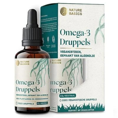 Afbeelding van Nature Basics® Algenolie Omega3 Druppels 1158mg DHA &amp; 579mg EPA / 5ml citrussmaak 100% natuurlijk, duurzame houten pipet, CO2 neutraal 100ml veganistisch, hoge dosis + vitamine D3