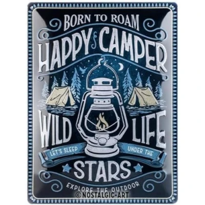 Afbeelding van Nostalgic Art Metalen Retro Bord, Outdoor &amp; Activities Happy Camper Geschenkidee voor kampeerliefhebbers, van metaal, Vintage ontwerp, 30 x 40 cm