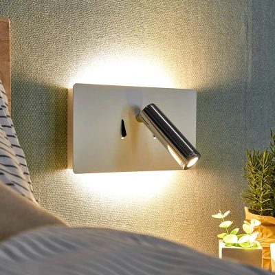 Afbeelding van Lucande LED wandlamp 3 lichts metaal H: 12 cm wit, chroom Inclusief lichtbronnen