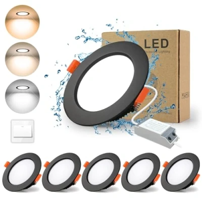Afbeelding van BAGZY 5x LED Verzonken Plafondlamp Inbouwspot 5W Dimbaar Rond Paneelverlichting Anti mist Hhoogtepunt Plafond Platte Schijnwerpers voor Badkamer Keuken Hal Stage Office(Zwart)