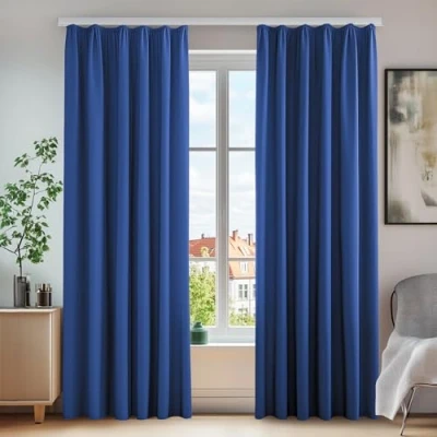 Afbeelding van Deconovo Set van 2 gordijnen, ondoorzichtig, met plooiband, geluidsbescherming, koudebescherming, hittebescherming, 245 x 140 cm (hoogte breedte), koningsblauw