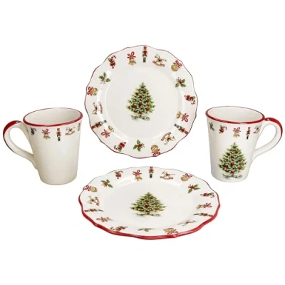 Afbeelding van MamboCat Maestro Natale Ontbijtset, 4 delig, 2 x kleine ontbijtborden en koffiemokken, 340 ml, voor personen, met kerstdecoratie, keramisch servies Kerstmis, advent Sinterklaas