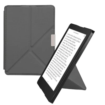 Afbeelding van kwmobile e reader hoesje compatibel Met Kobo Aura Edition 2 hoes standaard Ereader cover van kunstleer In antraciet