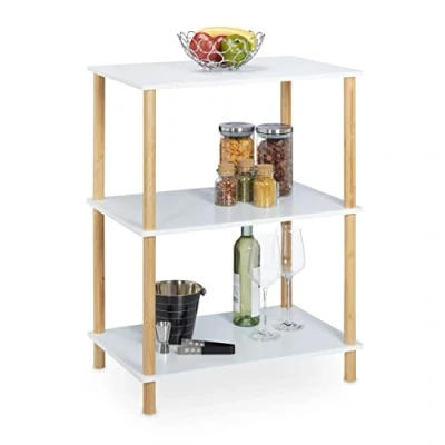 Afbeelding van Relaxdays staand rek wit badkamerrek 3 planken laag keukenrek opbergrek woonkamer