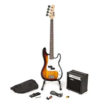 Afbeelding van RockJam Full Size basgitaar super Kit met gitaarversterker Gitaar tuner Gitaarstandaard tas en accessoires Sunburst
