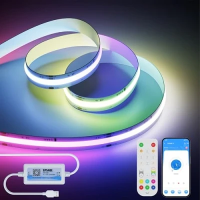 Afbeelding van OULARA 5 V RGB Smart IC USB COB ledstrip, pixeladresseerbaar, 3 m strip, kleur wisselende flexibele tape lichtfunctie met Alexa/Google Assistant, muziekmodus voor feest, doe het zelf