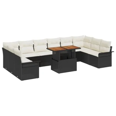 Afbeelding van vidaXL 11 delige Tuin Sofa Set met Kussens Zwart Poly Riet, 2 zits Opslag &amp; Riet