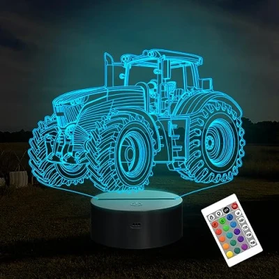 Afbeelding van Vrachtwagen 3D Illusie Nacht Lamp, Attivolife Tractor 16 kleuren Veranderen Dimbaar Hologram Verlichting, Slim Timer Speelgoed USB Opladen Tafel Bureau Slaapkamer Decoratie Geschenk voor Kind Jongen