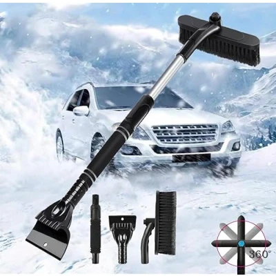 Afbeelding van Sneeuwbezem, ijskrabber, 3 in 1 sneeuwborstel voor auto, uittrekbaar, trekker, vorst, afneembare sneeuwborstel, auto&#039;s, vrachtwagens, SUV&#039;s en campers, zwart