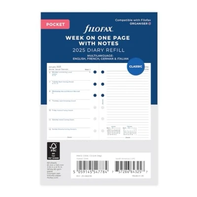 Afbeelding van Filofax Zakweek per pagina met notities 4 talen 2025 dagboek