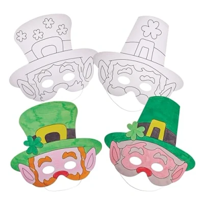 Afbeelding van Baker Ross FX987 Leprechaun Kleur In Maskers Set van 8, St Patricks Day verkleedkleding voor kinderen