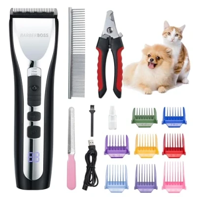 Afbeelding van BarberBoss Hondentondeuse Professioneel voor Dik Haar, Hondentrimmerset, Draadloze Hondentrimmer, Kattentondeuse Donzig Haar QR 9086
