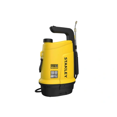 Afbeelding van Stanley Druksproeier 5 L, drukspuit, sproeier tuin, elektrisch, heroplaadbare batterij lithium, telescopische lans, regelbare sproeikop, autonomie 2.5 h, max. 2 bar, 0.33 L/minuut, geel/zwart
