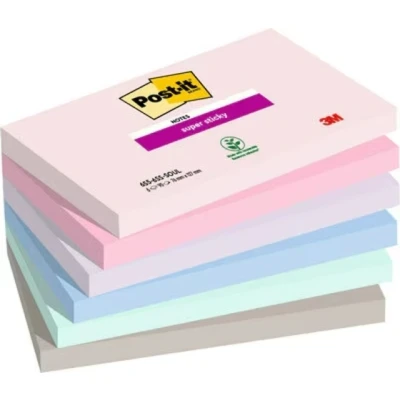 Afbeelding van Post it Super Sticky Notes Soulful, 90 Vel, Ft 76 X 127 Mm, Geassorteerde Kleuren, Pak Van 6 Blokken Memoblok