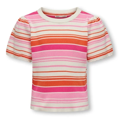 Afbeelding van KIDS ONLY GIRL gestreepte ribgebreide top KOGBIANKA roze/ecru/oranje